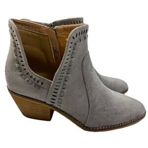 Corkys Index Booties Grey Faux Suede Laser-cut Side Stacked Heel Womens Size 8